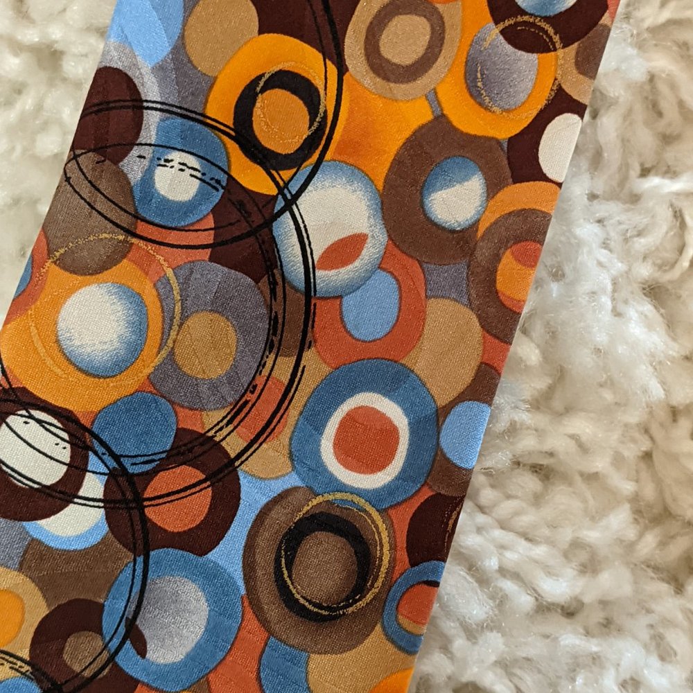 J. Garcia Collector’s Edition Birdland Silk Neck Tie Orange Brown Blue Circles